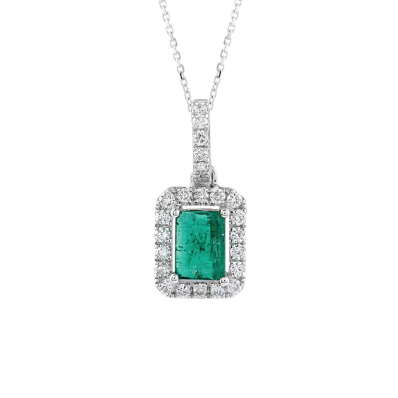 Chesire Emerald Pendant in 18K White Gold