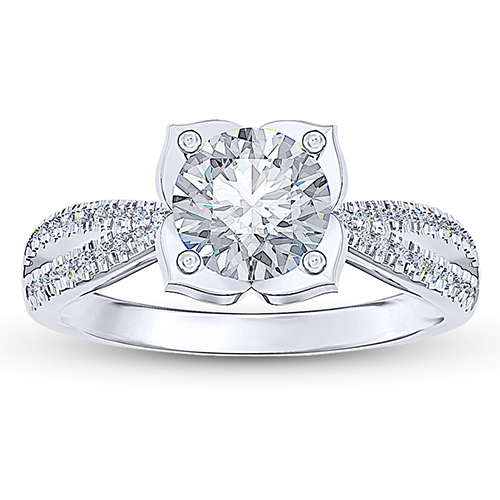 Cross Split Shank Pave Engagement Ring in 18K White Gold